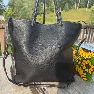 GUC! Tod's Black Leather Tote Bag Crossbody Travel Large Bag